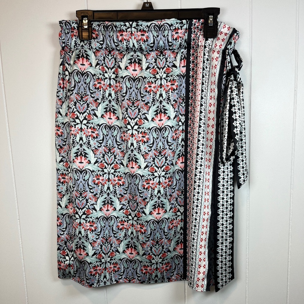 Loft Faux Tie Wrap Skirt Venetian Floral Boho Chic Office Resort Cruise Wear M